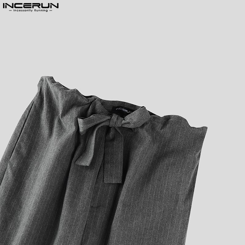 INCERUN Men Drawstring Belt Waist Striped Casual Drop-crotch Pants Long Trousers