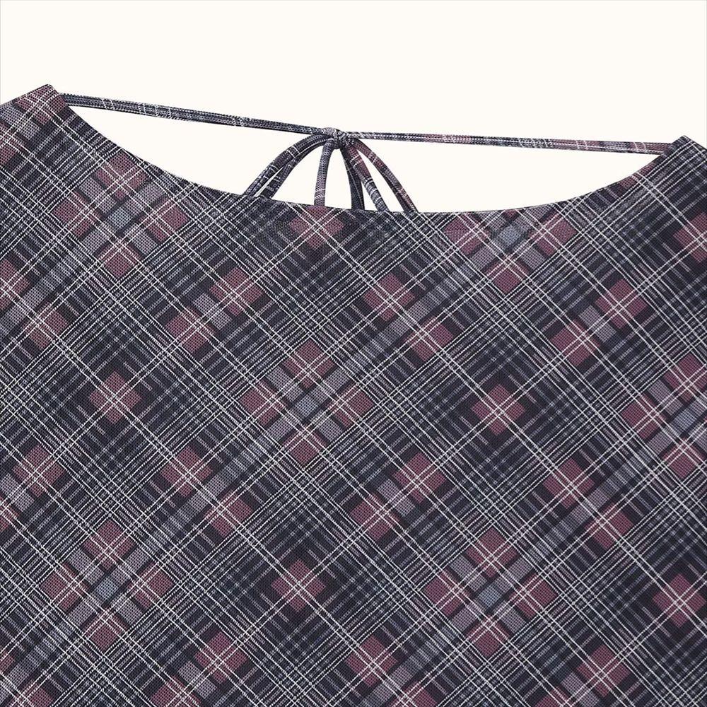 Spring 2025 Women's Slim Casual Plaid Pleated Backless Dress