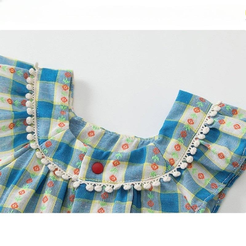 Girls' Korean Style Plaid Flutter Sleeve Summer Romper Jumpsuit