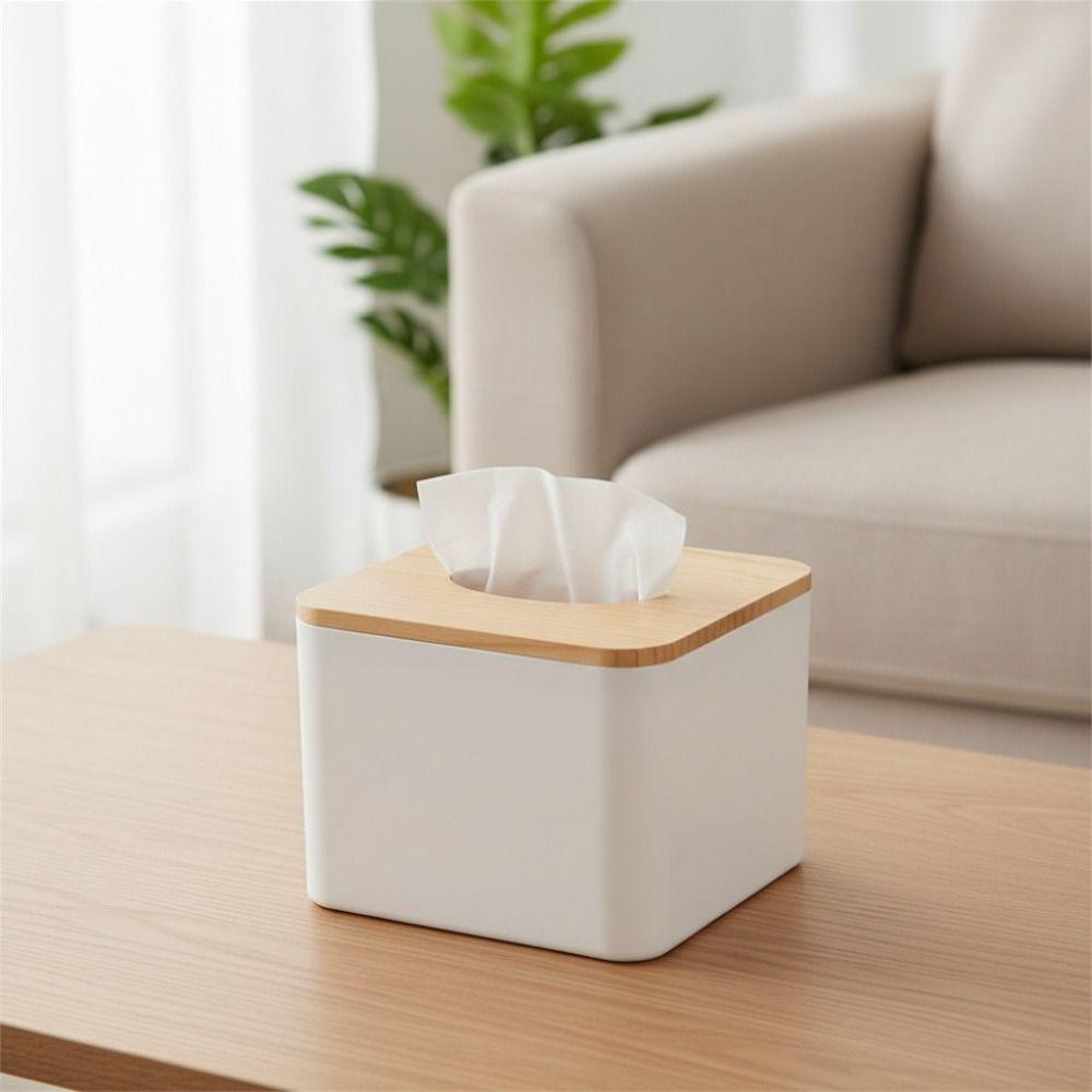 Square Tissue Box Holder Wood, PP Storage Organizer Kitchen Tissue Box Cover  Home Use