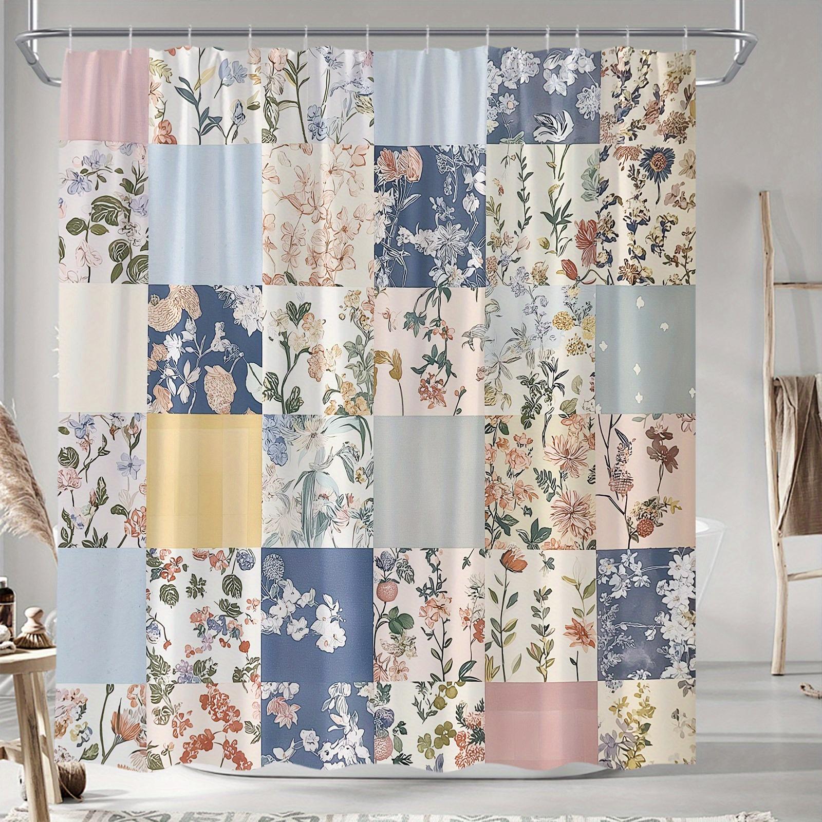 Винтажная стеганая штора для душа с цветочным пэчворком - нежные розовые, синие и зеленые тона W90XH180cm