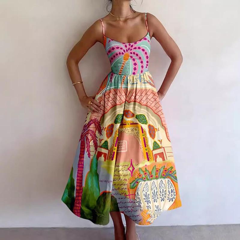 Spring 2026 Women's U-Neck Pleated Spaghetti Strap Dress