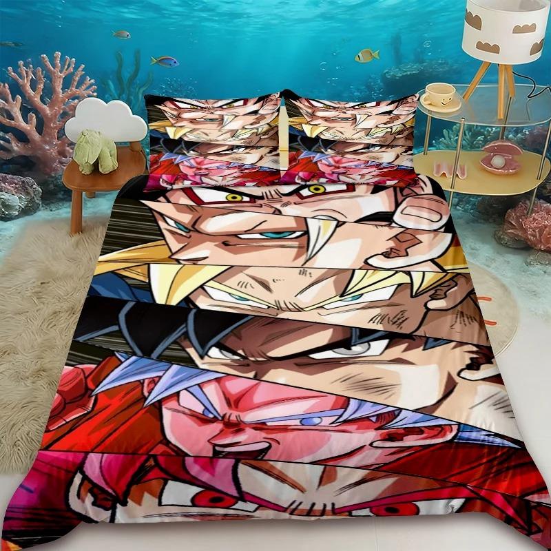 Goku Dragon Ball Duvet Cover Set Cartoon Bedding Set with 1/2 Pillowcase Double Queen King Size Bedroom Decor Birthday Gifts