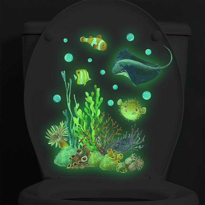 Kreslené samolepky na zeď svítící ve tmě, domácí dekorace, světelné fluorescenční nálepky s mořskými živočichy pro dekorace dětského pokoje