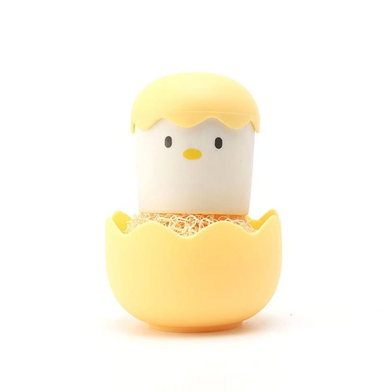 

Creative Cartoon Eggshell Chicken Palm Scrub Brush Pot Washing Brush With Stand Base Kitchen Cleaning Steel Wool Brush Ball 12CM