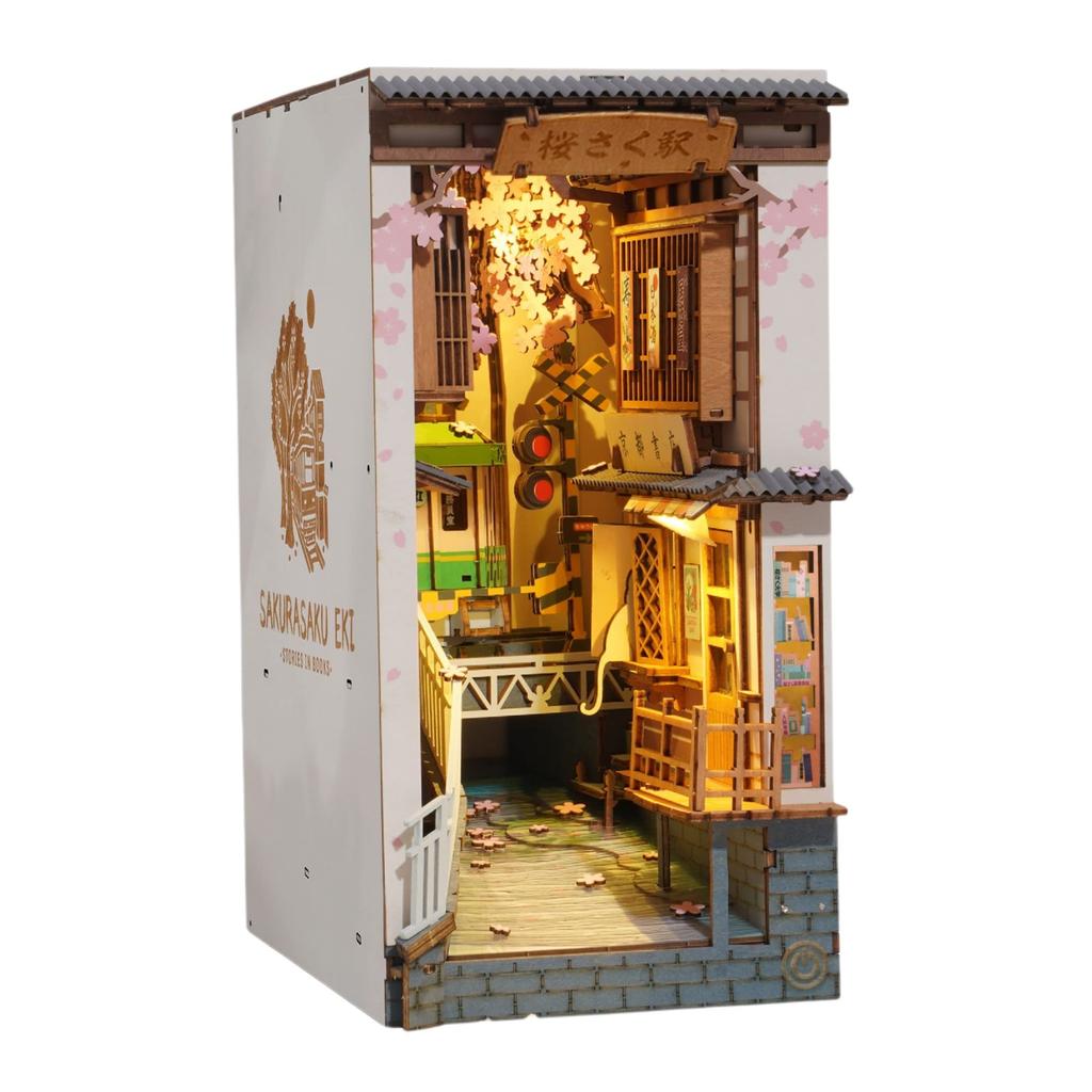 Tsukurundesu® 3D Wooden Puzzle Book Nook Series (Sakurasaku Station) with Japanese Instructions