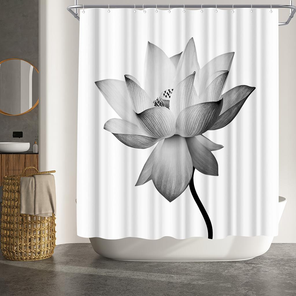 Black And White Shower Curtain Lotus Floral Shower Curtain 72x72inch Polyester Fabric Bathroom Decor