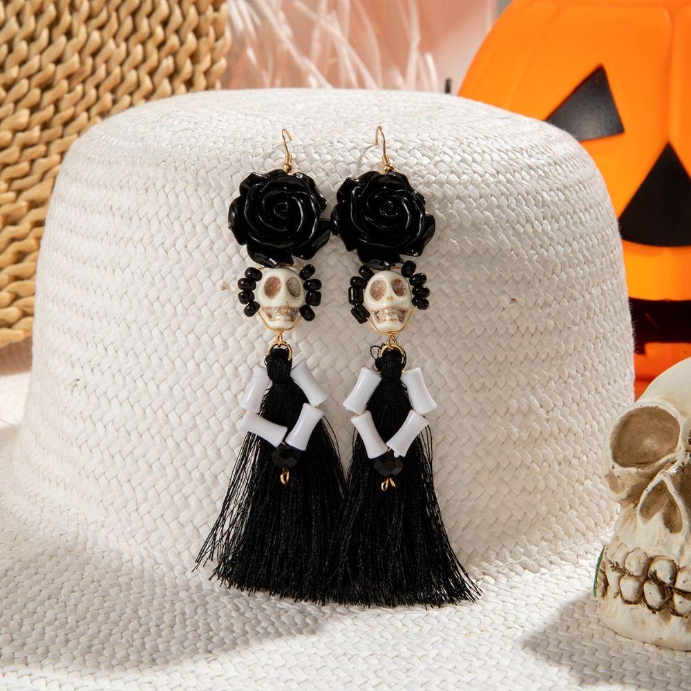 Colorful Halloween Earrings Rice Bead Ear Jewelry Accessories Fun Skull Drop Earring  Girls Gift