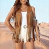 Women's POLO Collar Sleeveless Vest Loose Fit Western Fringe Faux Suede Waistcoat Streetwear Jacket 2025 Spring Outerwear
