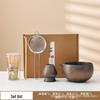 Japanese Gilded Iron Glaze Matcha Bowl and Whisk Holder - Retro Coarse Pottery for Tea Ceremony Accessories