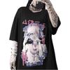 T-shirt Manches Courtes Harajuku Y2K pour Femmes Hauts Manga Japonais Punk Grunge Gothique E Girl Anime Préppy Blouse Emo Alt(1)