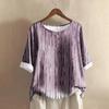 Women's Casual Mid-sleeve Round Neck Retro Floral Print Cotton And Linen Top