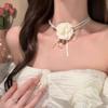 Kamelienperlenblumen Choker-Halskette - Damen Leichter Luxus Schlüsselbeinkette Accessoire