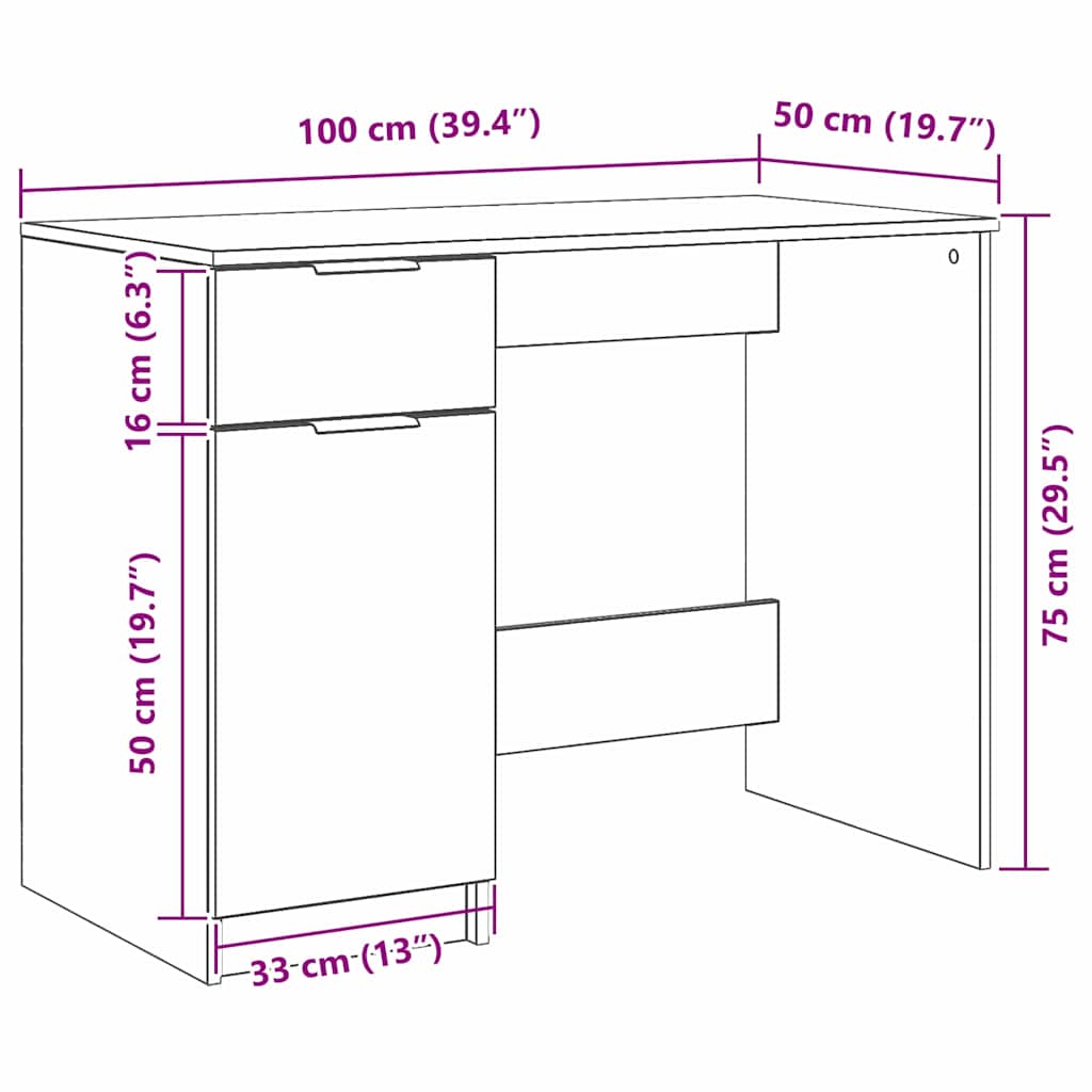 Desk with Storage Black Oak Look 100 x 50 x 75 cm