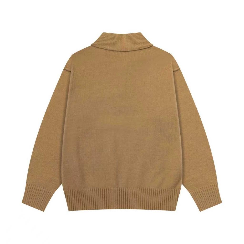 8199 AMI Autumn and Winter White Heart-shaped Jacquard Alpaca Wool Blended Loose Sweater Polo Collar Men Pullover Sweater