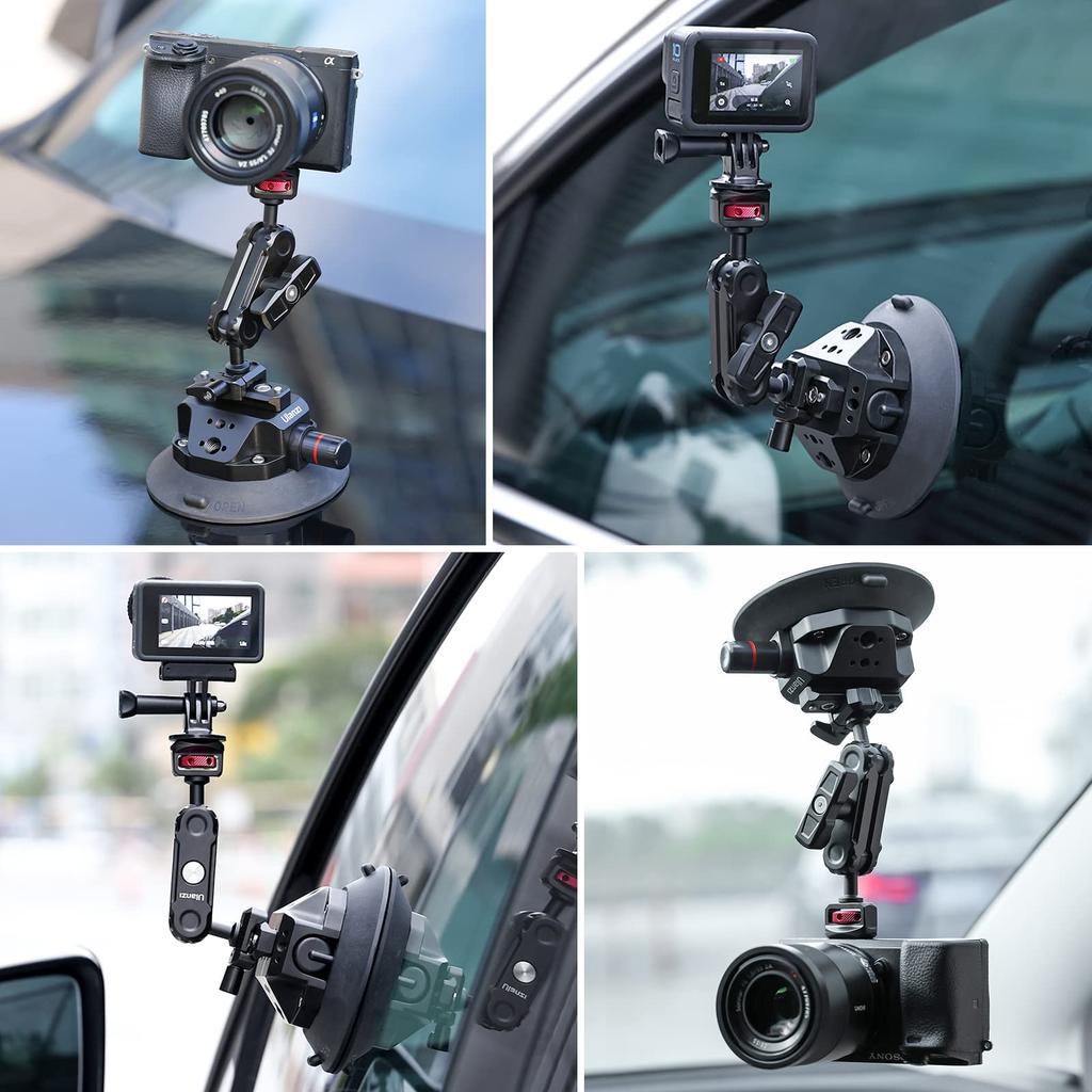 Ulanzi SC-02 Suction Cup Car Mount for Cameras - 360° Rotation, Aluminum Alloy, for GoPro, Insta360, DJI Cameras. Easy Installation, Attaches to Front