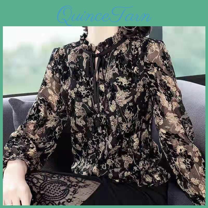 Fashion Womens Floral Shirts Chiffon Large Size Womens Mothers Wear Loose Western Style Bottoming Shirts Tops