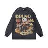 2. American Retro Hip-Hop Star Print Base Top Men'S And Women'S Autumn Washed Crew Neck Long Sleeve T-Shirt