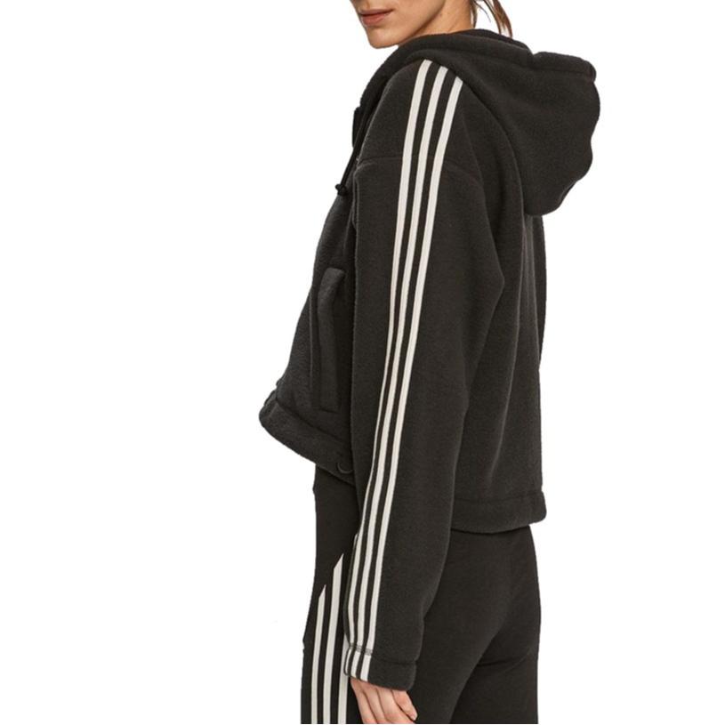 adidas Logo Casual Hooded Striped Windbreaker Jacket Women Jacket Black GN2811