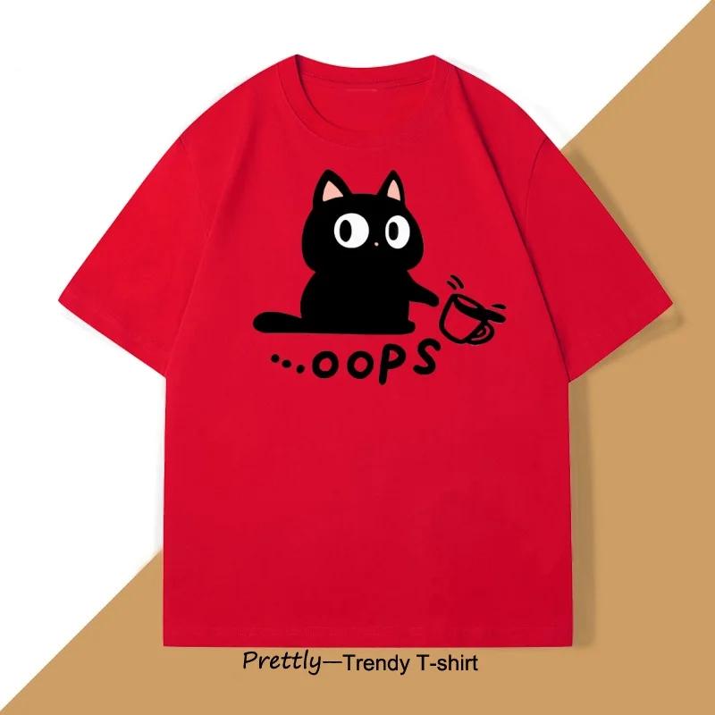 Funny Summer Meow Black Cat Print Women T Shirt Casual O-neck Tshirt Short Sleeve T-shirt Female Tees Women Clothing