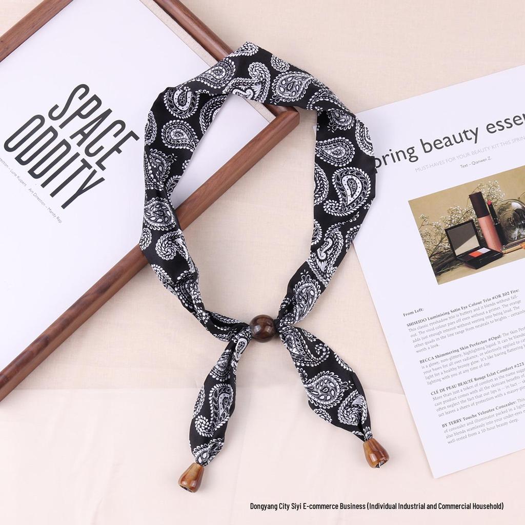 Luxury Silk Scarf Necklace: Beaded Cashew Flower Design, Adjustable for Neck or Hair
