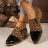 Fashion Retro Leopard Low Heel Pumps for Women Plus Size Square Heel Casual Shoes Woman Slip On Pointed Toe Low Heels Shoes Female