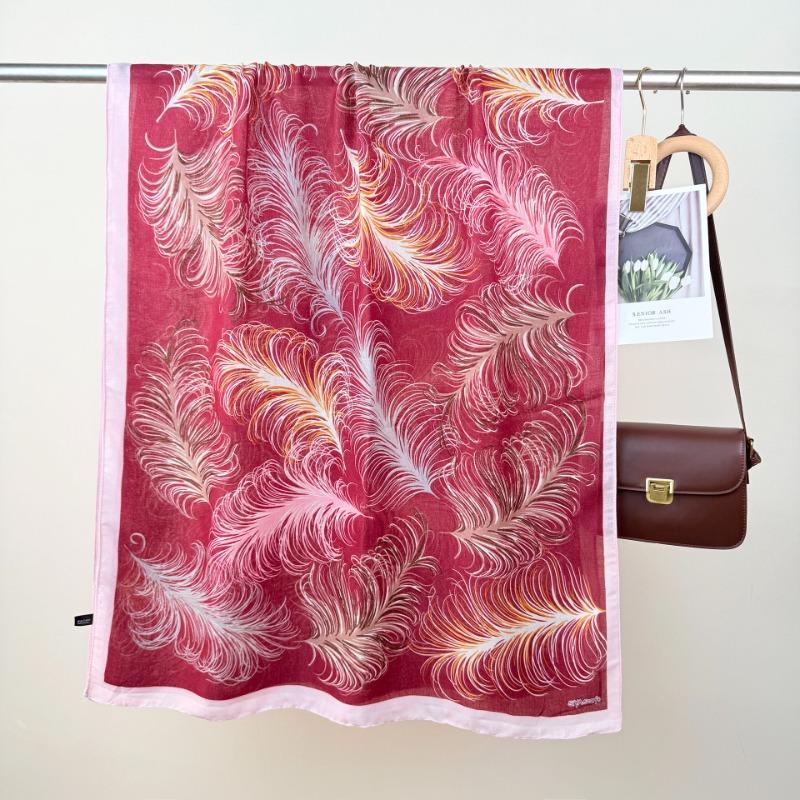 Personalized design Feather printing cotton and linen long towel retro literary and artistic fan women's temperament high value scarf