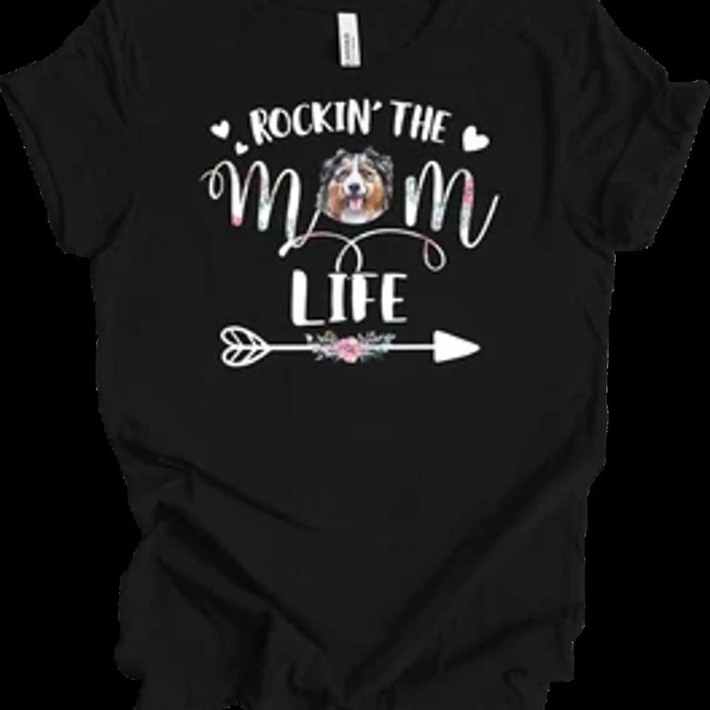 Rockin The Australian Shepherd Mom Life T Shirt Vintage Top For Everyday Wear Soft Breathable Stylish Homme Streetwear