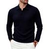 Men Waffle Knit Long Sleeve Polo Shirt Casual Top
