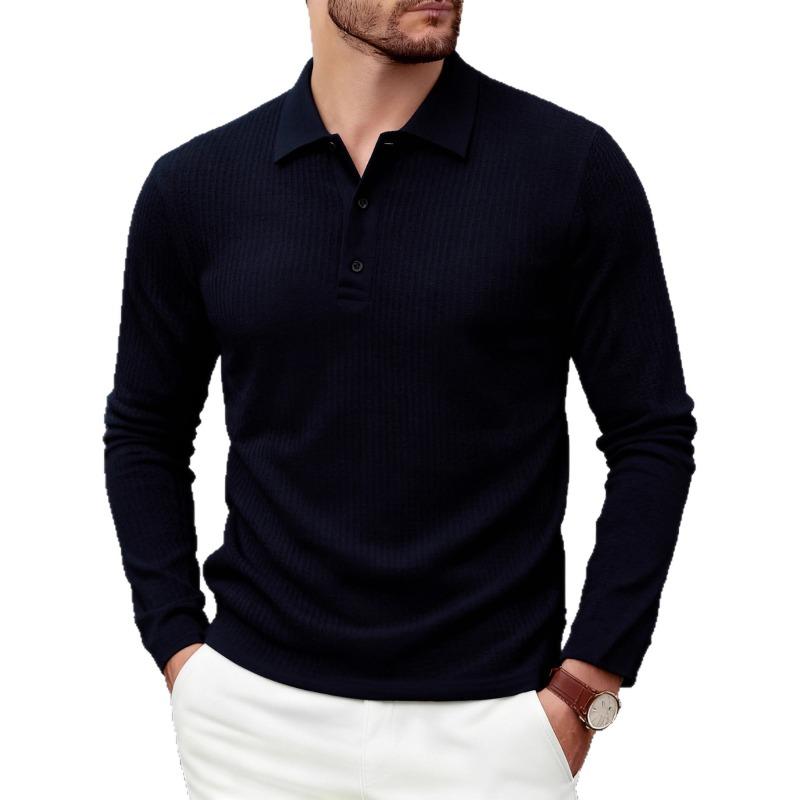 

Men Waffle Knit Long Sleeve Polo Shirt Casual Top S чорний