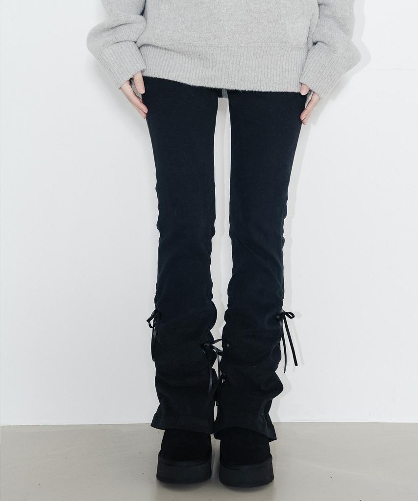 HIGH SCHOOL DISCO Ribbon Shirred Bootcut Peach Cotton Pants_Black