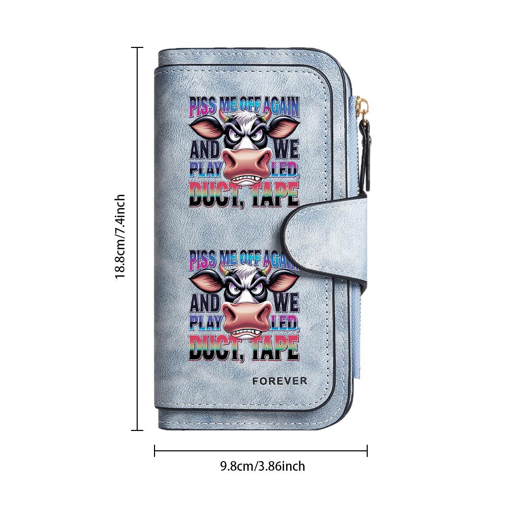 Funny Cow Print PU Leather Wallet Casual Multi Slot Card Holder Fashion Long Zipper Purse