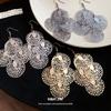 Metal Round Lace Hollow Ear Hook European and American Exaggerated Earrings Light Luxury High-end Earrings Design Sense Niche