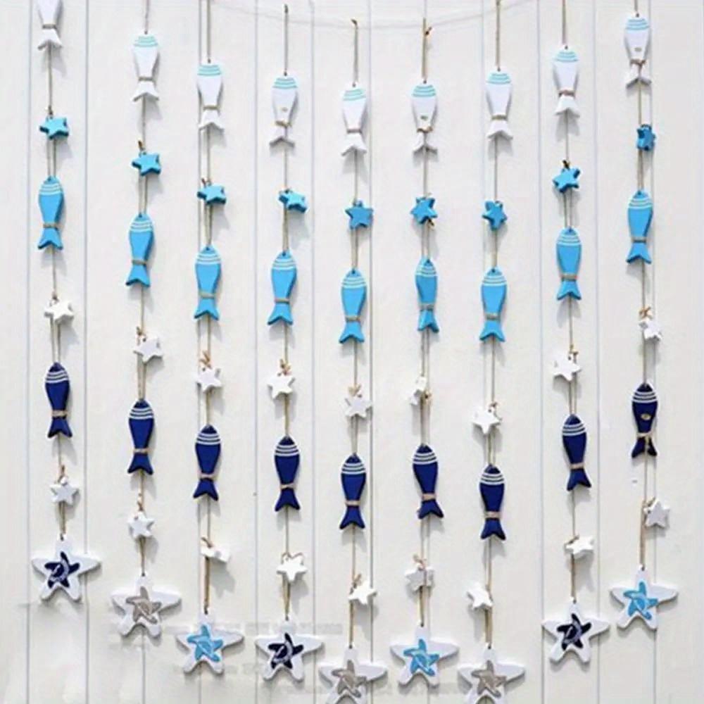 3Pcs/Set Wood Crafts Mediterranean Starfish Hung Fish Nautical Decor Hang Decorated Marine Pendant