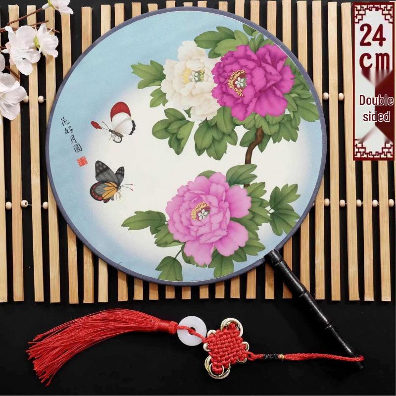 Neuer doppelseitiger runder Cheongsam Performance Tanzfächer