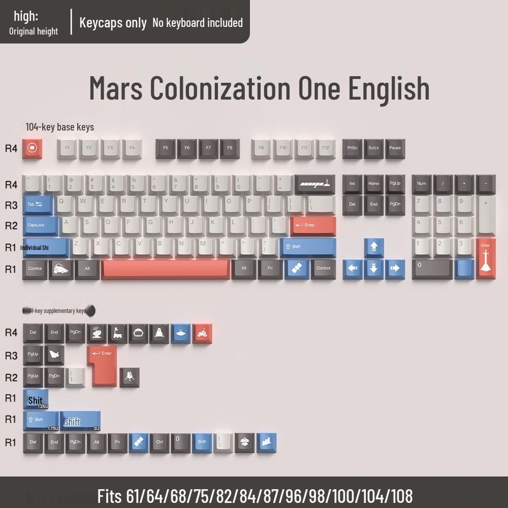 74-Key PBT Dye-Sublimated Keycaps, Original Height, Compatible with 60/61/68-Layout Mechanical Keyboards