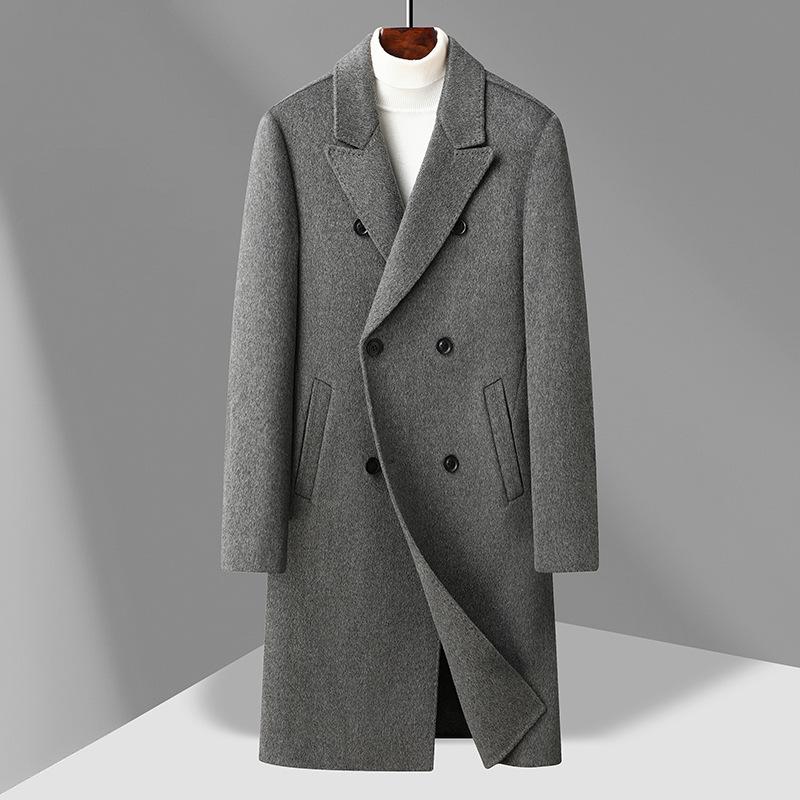 

Пальто из 100% шерсти, мужское пальто, длинное выше колена, съемная подкладка, осень и зима, новое мужское шерстяное пальто 190 серый