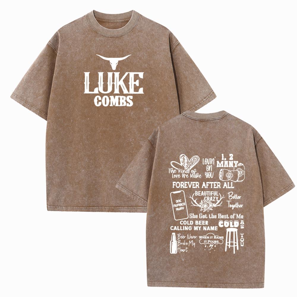 Luke Combs Turnéskjorter Vintage Harajuku Sommer Unisex O-hals Kort Vanlig Erme Bomulls T-skjorter