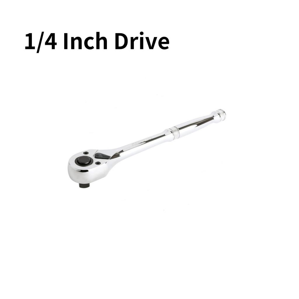 Quick-Release Ratchet Set with Teardrop Head, Full-Polished Chrome Solid Handle, 1/4, 3/8, 1/2-Inch