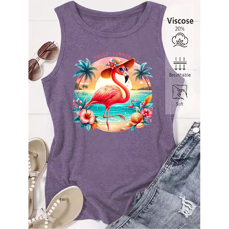 Elegant Vest for Women Summer vacation flamingo print casual loose-fitting summer vest Fashionable and elegant tops for commuting, vacation, and