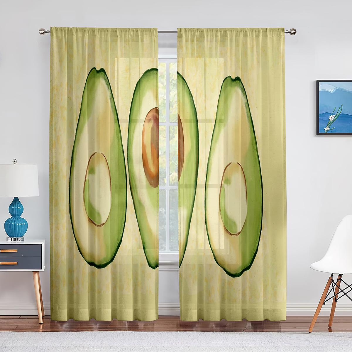 Авокадо Фрукты Овощи Белые Желтые Тюль Шторы для Гостиной Спальни Кухни Декор Шифон — фото 15
