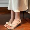 Fashion Women Sandals 2025 New Party Buckle Strap Pearl Sandals Women Floral Square Toe High Heels Shoes for Women Sandalias De Mujer