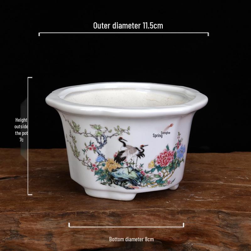 White Glazed Ceramic Succulent Pot - Mini Potted Plant for Office Desk or Balcony