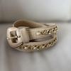 Used Belt Leather Chain Beige Vintage