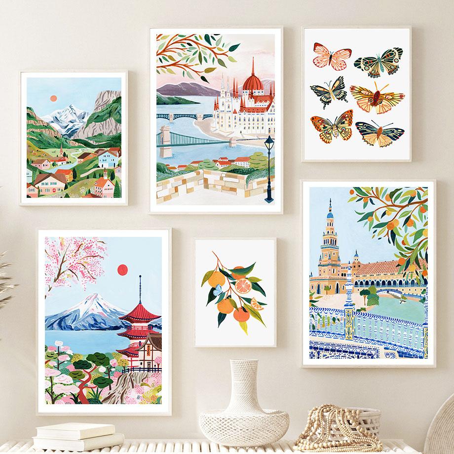 London Tokyo Santorini Seville Travel City Landscape Posters And Prints Wall Art Canvas Painting Pictures Living Room Home Decor