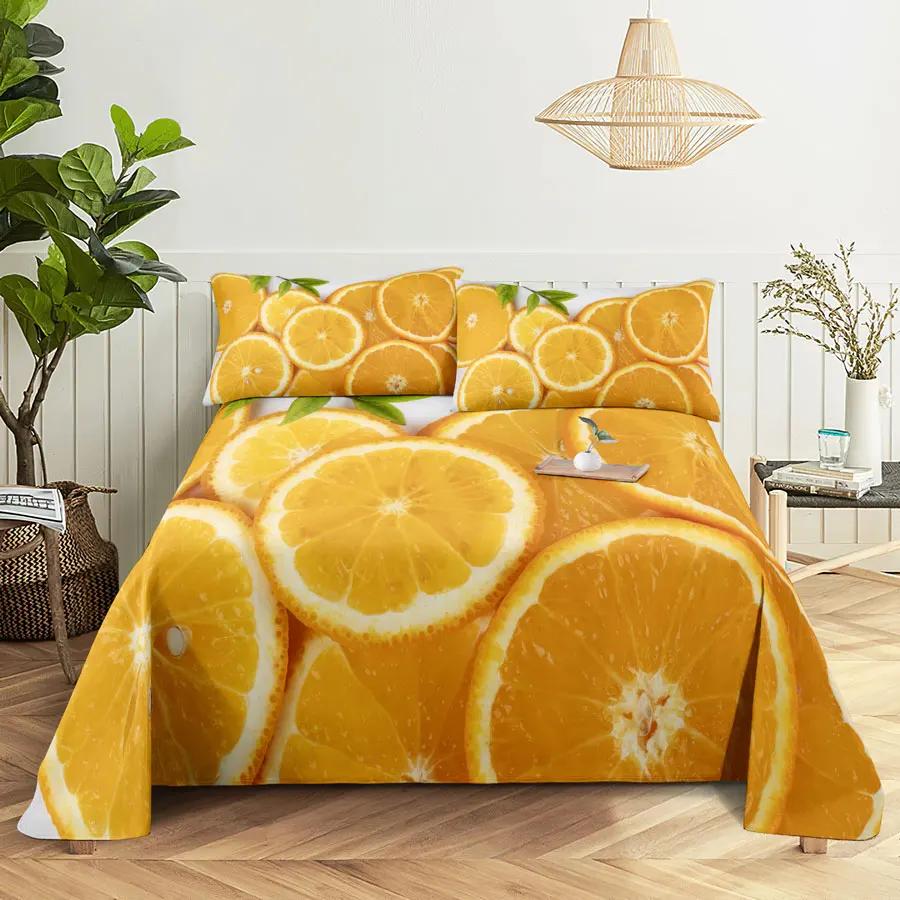Fruit Bed Sheet Set and Pillow Case Queen King Size Bedding Set Lemon Print Pillowcase for Double Twin Full Single Bed Free Ship