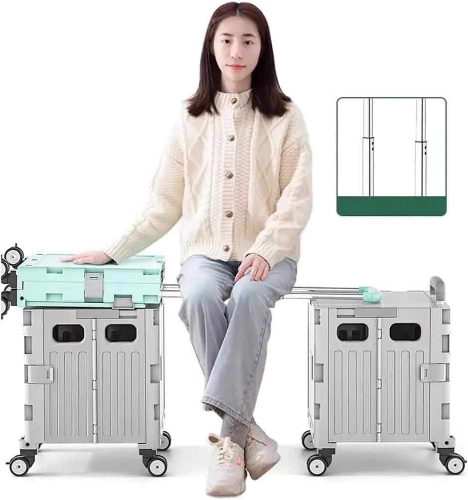 Portable Camping Trolley Multifunctional Camping Storage Box with Adjustable Handle Outdoor Camping Picnic Folding Trolley