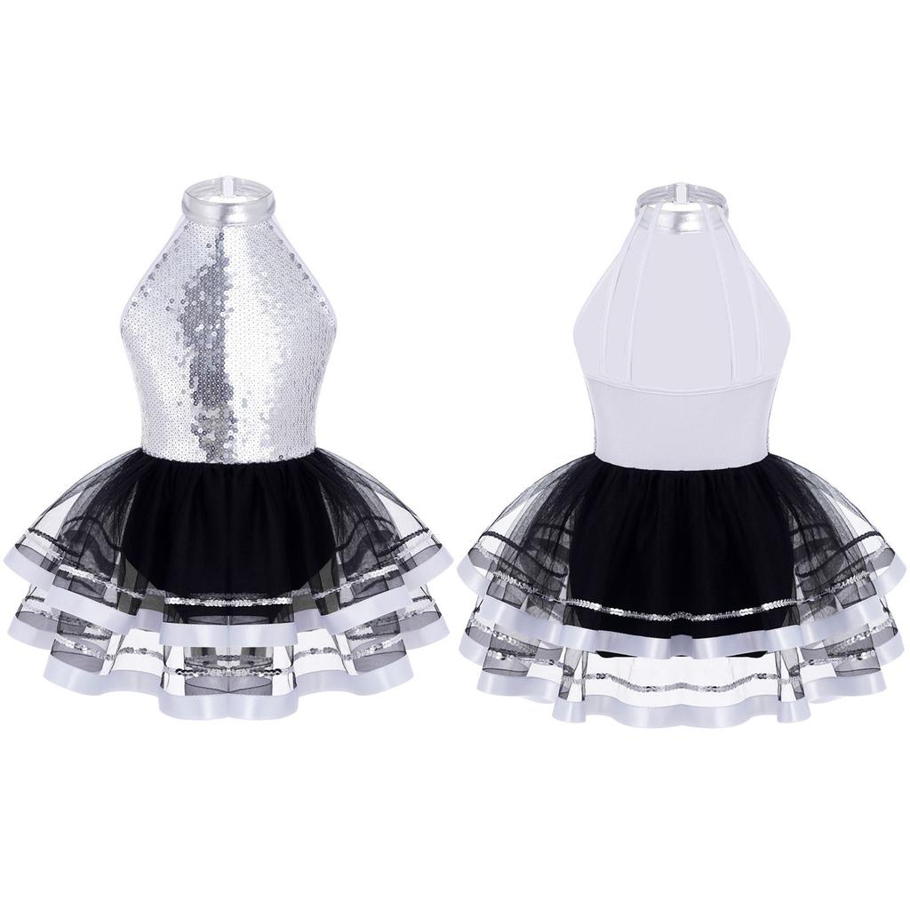 Gymnastik-Trikots für Mädchen, Pailletten, Ballett, Tanzkleider, hohler Rücken, Rock, Ballerina-Kostüm, Kinderkleider