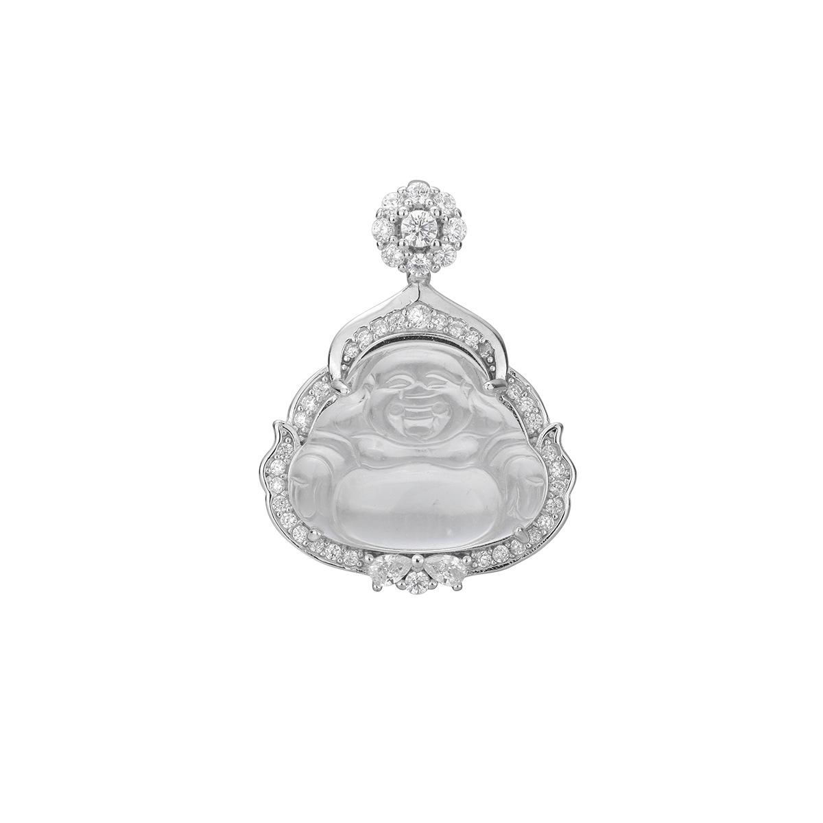 

Кулон Будда Гонг из кварцита и нефрита, стерлингового серебра 925 пробы, инкрустированный льдом, ожерелье Будды Майтреи, цепочка на ключицу, мода 925 Silver