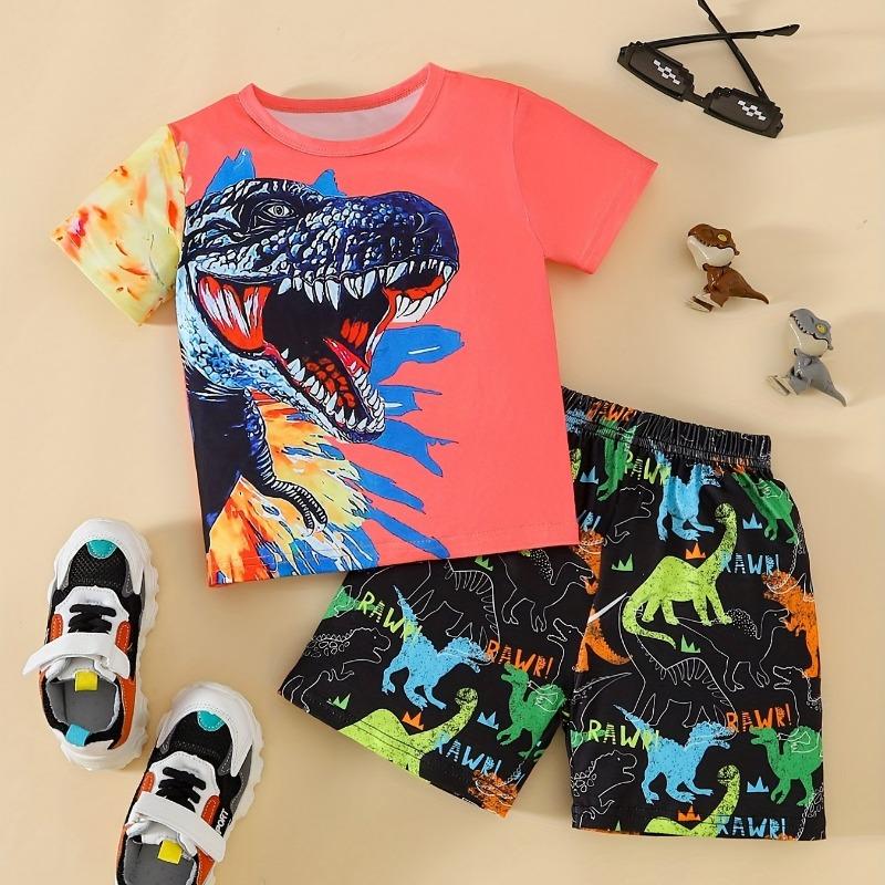 

3D имитация светящегося в темноте узора динозавра шорты футболка из 2 предметов детская домашняя пижама летний пляжный костюм для отдыха 160